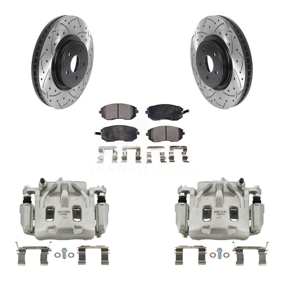 Front Disc Brake Coated Caliper Drill Slot Rotor Semi-Metallic Pad Kit For Subaru Legacy KCD-100025P