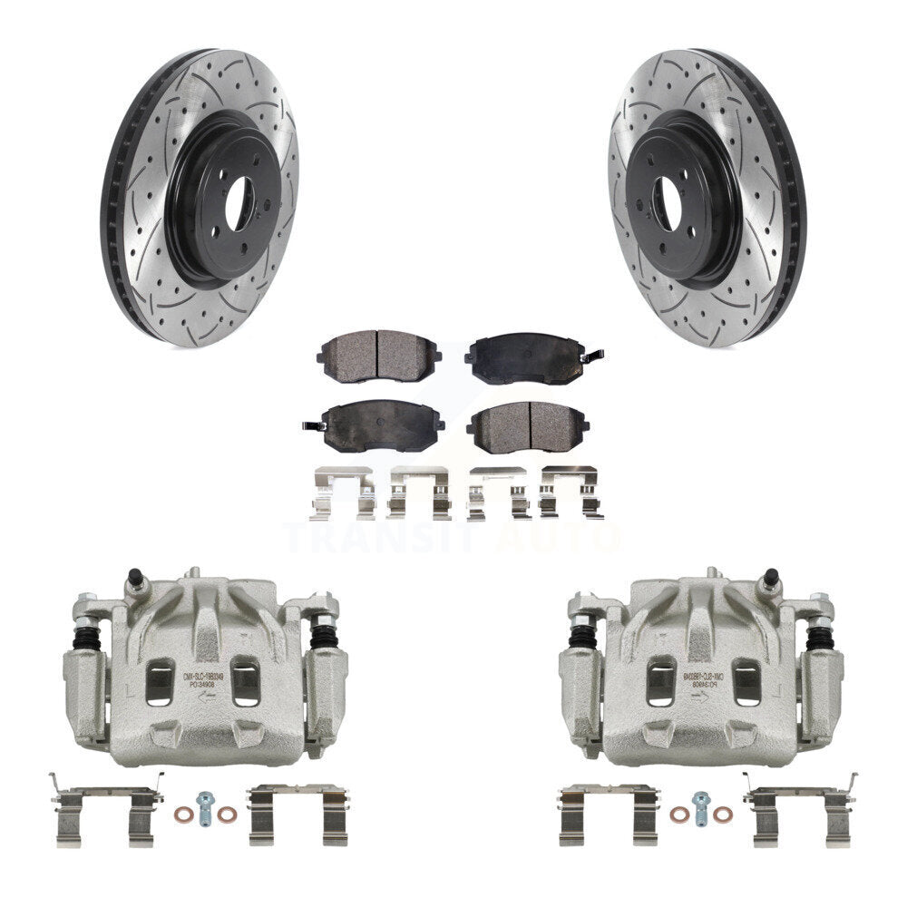 Front Disc Brake Coated Caliper Drilled Slotted Rotors Ceramic Pad Kit For Subaru Legacy KCD-100025T