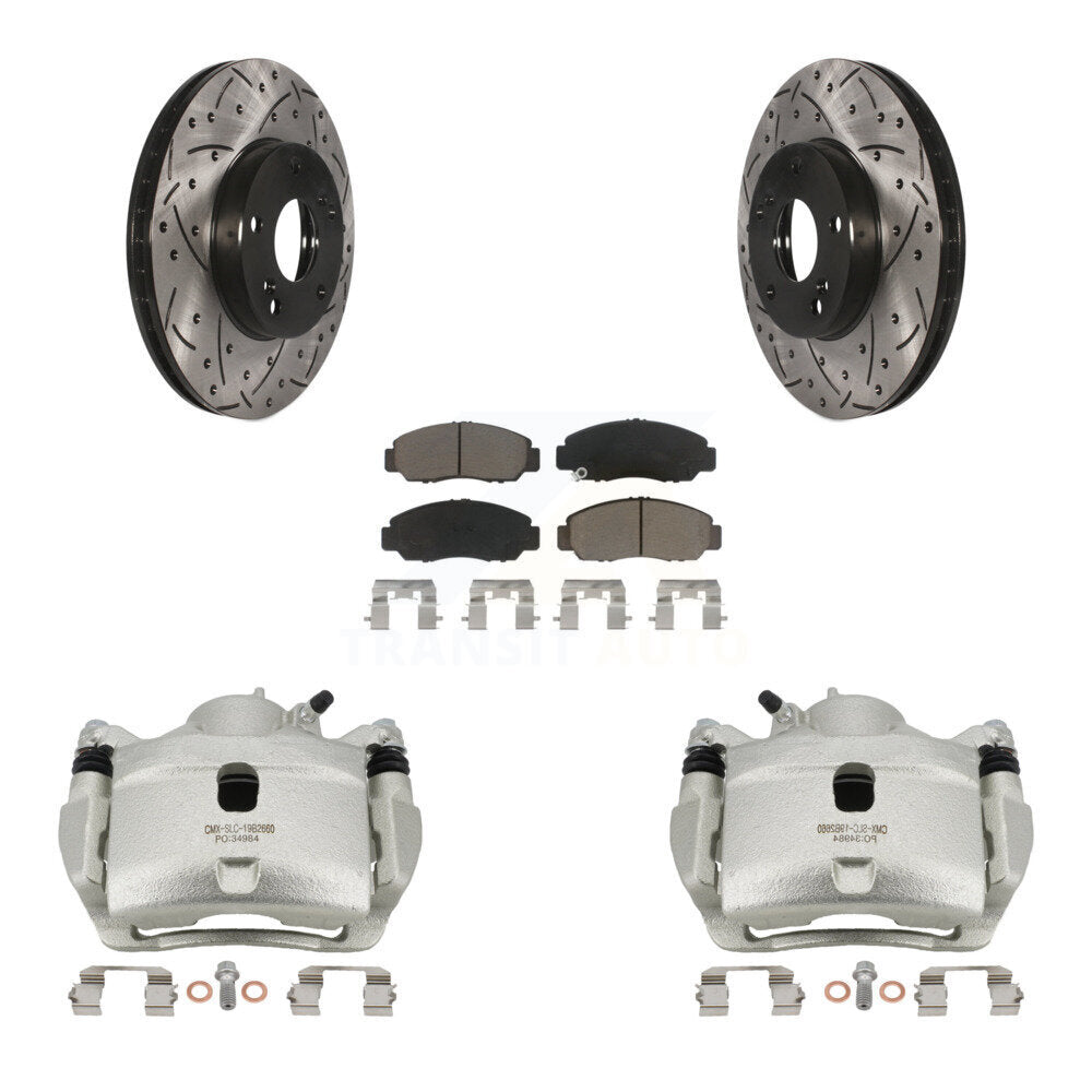Front Brake Coated Caliper Drilled Slot Rotor Ceramic Pad Kit For 2007 Honda Accord 2.4L KCD-100026C