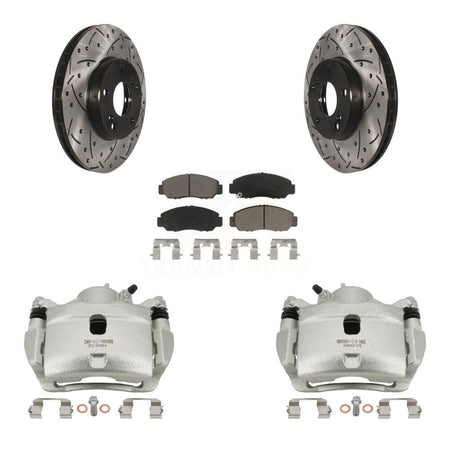 Front Brake Coated Caliper Drilled Slot Rotor Ceramic Pad Kit For 2007 Honda Accord 2.4L KCD-100026C