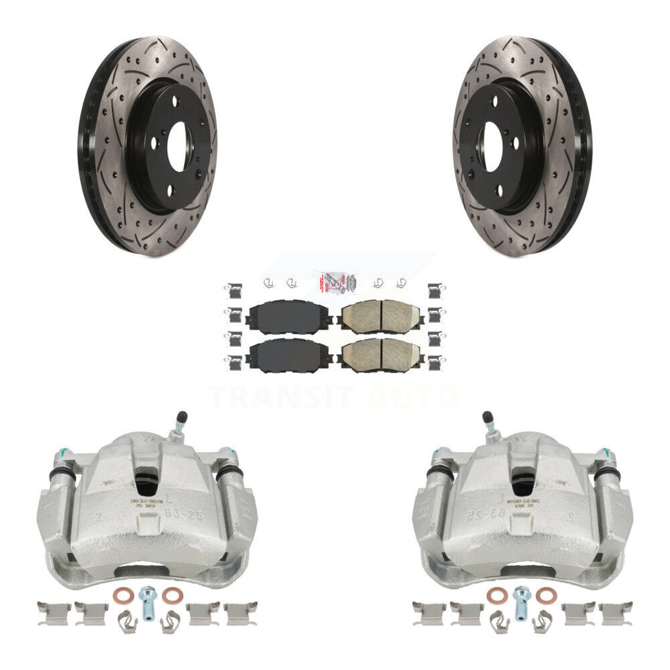 Front Disc Brake Coated Caliper Drilled Slotted Rotors And Ceramic Pads Kit For 2014-2015 Toyota RAV4 LE With Canada or U.S. Emissions Excluding Vehicles Manufactured In Japan KCD-100026N