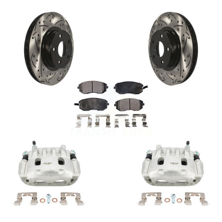 Front Disc Brake Coated Caliper Drill Slot Rotor Semi-Metallic Pad Kit For Subaru Legacy KCD-100026P