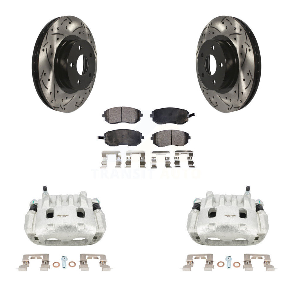 Front Disc Brake Coated Caliper Drill Slot Rotor Semi-Metallic Pad Kit For Subaru Legacy KCD-100026P