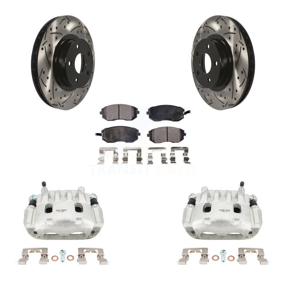 Front Disc Brake Coated Caliper Drilled Slotted Rotors Ceramic Pad Kit For Subaru Legacy KCD-100026T