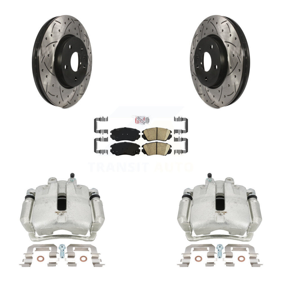 Front Disc Brake Coated Caliper Drilled Slotted Rotors And Ceramic Pads Kit For Chevrolet Equinox GMC Terrain Malibu Impala Buick LaCrosse Regal Allure KCD-100027N