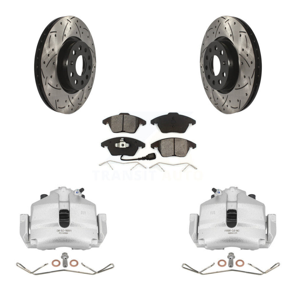 Front Disc Brake Coated Caliper Drilled Slotted Rotors And Semi-Metallic Pads Kit For Volkswagen Jetta Audi A3 Golf KCD-100027S