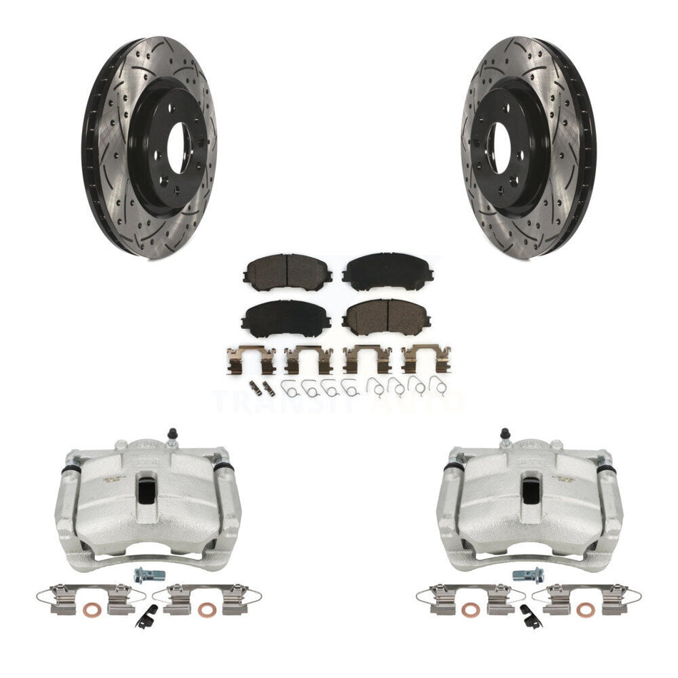 Front Disc Brake Coated Caliper Drilled Slotted Rotors And Ceramic Pads Kit For Nissan Rogue Sport KCD-100027T