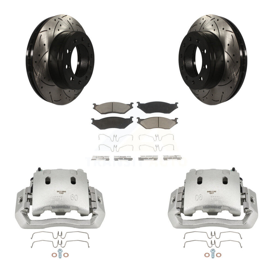 Front Brake Caliper Drill Slotted Rotors Ceramic Pad Kit For Ford F-450 Super Duty F-550 KCD-100028C