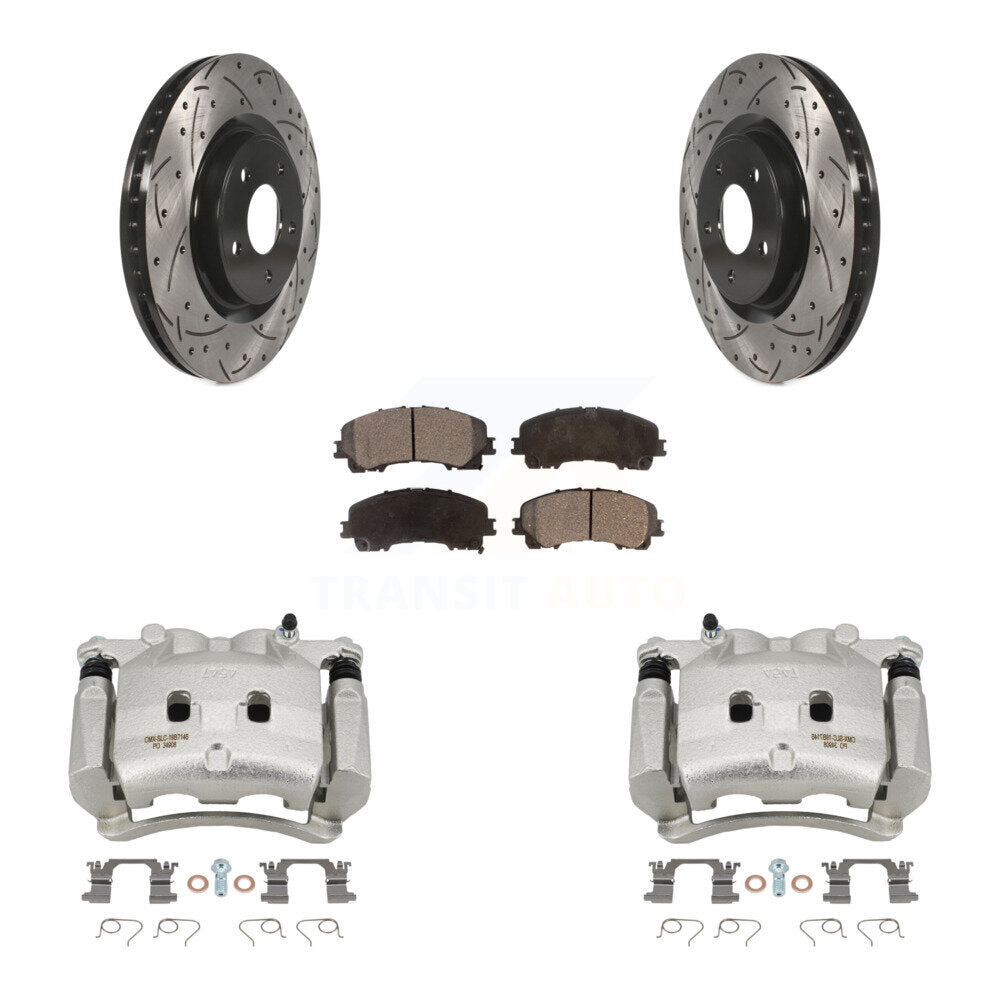 Front Disc Brake Coated Caliper Drill Slot Rotors Semi-Metallic Pad Kit For Nissan Rogue KCD-100028P
