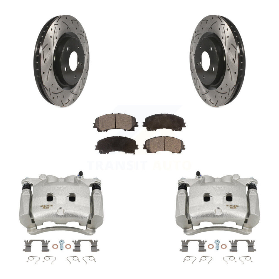 Front Disc Brake Coated Caliper Drill Slot Rotors Semi-Metallic Pad Kit For Nissan Rogue KCD-100028P