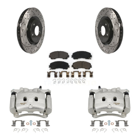 Front Disc Brake Coated Caliper Drilled Slotted Rotor & Ceramic Pad Kit For Nissan Rogue KCD-100028T
