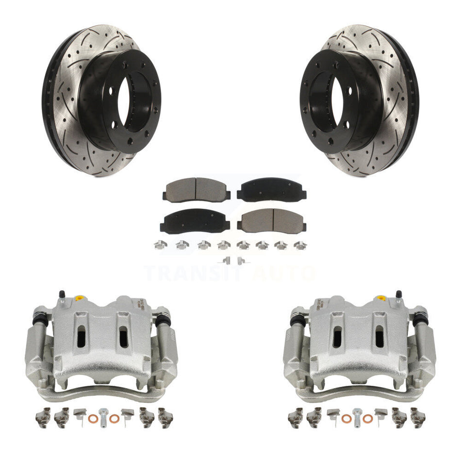 Front Disc Brake Coated Caliper Drilled Slotted Rotors And Ceramic Pads Kit For Ford F-250 Super Duty F-350 KCD-100029C