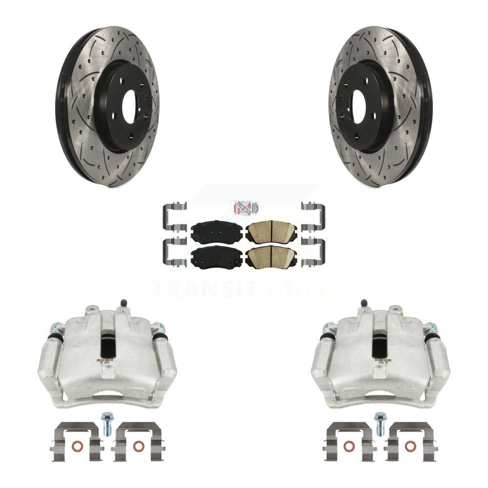 Front Disc Brake Coated Caliper Drilled Slotted Rotors And Ceramic Pads Kit For Buick LaCrosse Chevrolet Malibu Limited Regal KCD-100029N