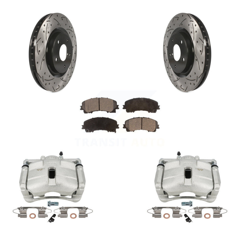 Front Disc Brake Coated Caliper Drilled Slotted Rotors And Semi-Metallic Pads Kit For Nissan Rogue With 3rd Row Seating KCD-100029P