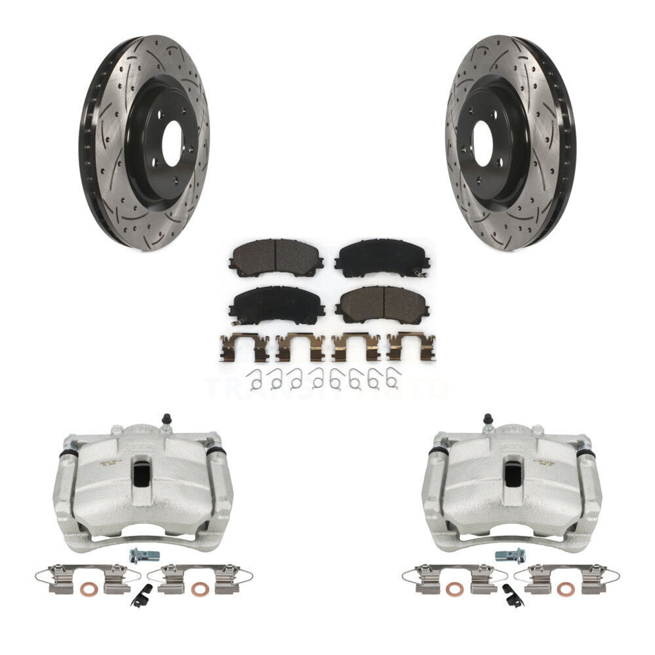 Front Disc Brake Coated Caliper Drilled Slotted Rotors And Ceramic Pads Kit For Nissan Rogue With 3rd Row Seating KCD-100029T