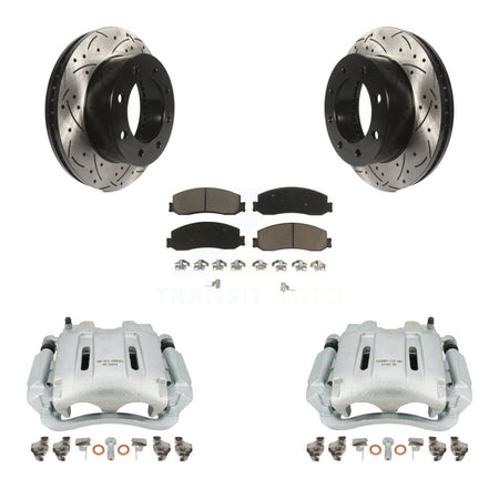 Front Disc Brake Coated Caliper Drilled Slotted Rotors And Ceramic Pads Kit For Ford F-350 Super Duty F-250 4WD KCD-100030C by Transit Auto