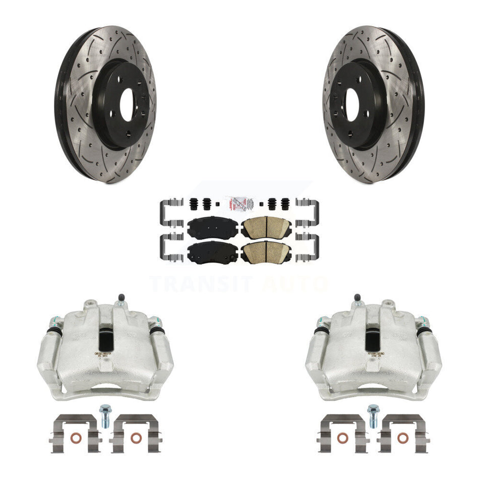 Front Disc Brake Coated Caliper Drilled Slotted Rotors And Ceramic Pads Kit For Buick LaCrosse Chevrolet Malibu Limited Regal KCD-100030N