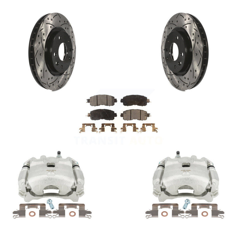 Front Disc Brake Coated Caliper Drilled Slotted Rotors And Semi-Metallic Pads Kit For Nissan LEAF KCD-100030P