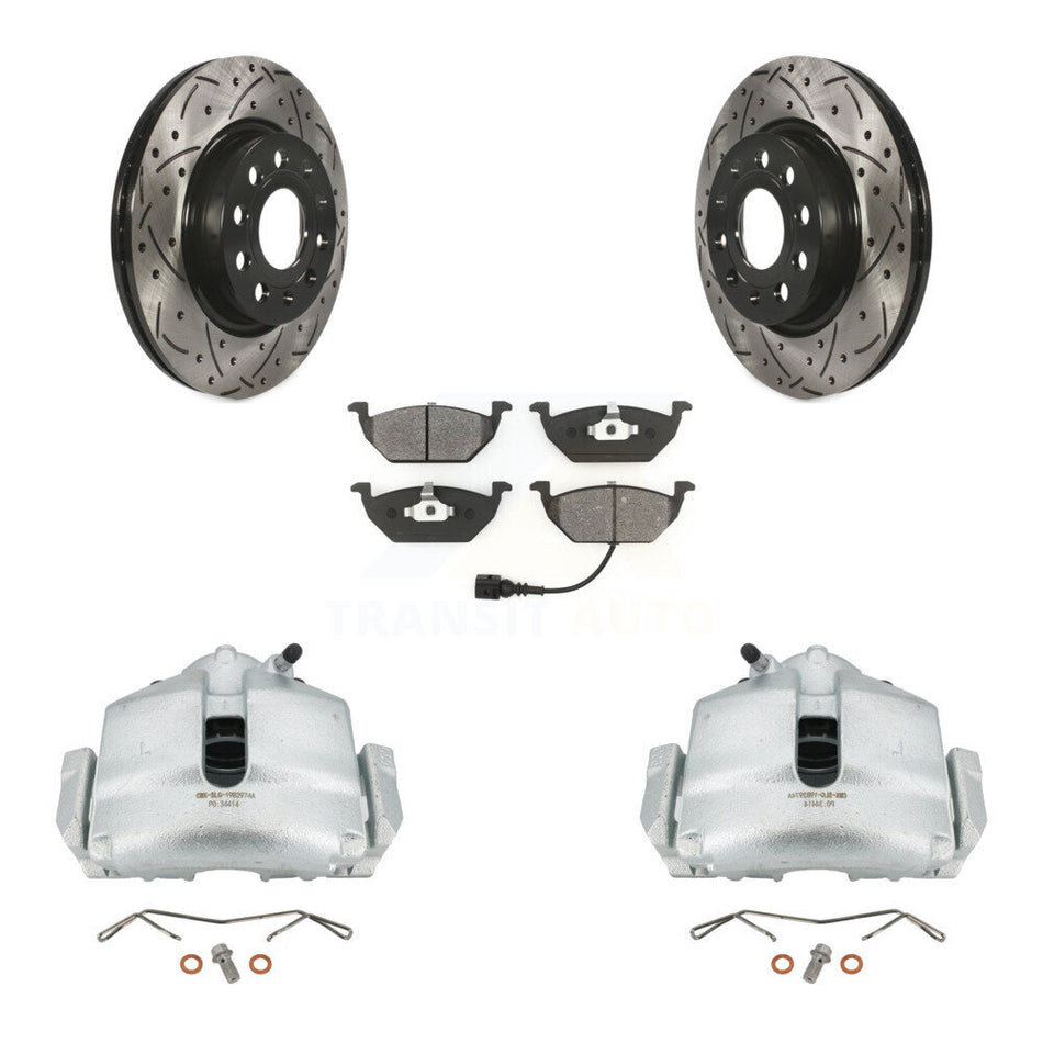 Front Disc Brake Coated Caliper Drilled Slotted Rotors And Semi-Metallic Pads Kit For Volkswagen Jetta With 280mm Diameter Rotor KCD-100030S