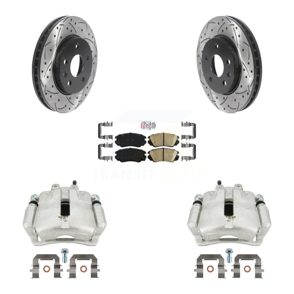 Front Disc Brake Coated Caliper Drilled Slotted Rotors And Ceramic Pads Kit For Chevrolet Malibu Buick LaCrosse Limited Regal KCD-100031N