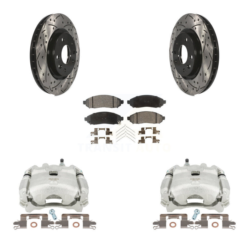 Front Disc Brake Coated Caliper Drilled Slotted Rotors And Semi-Metallic Pads Kit For 2015 Nissan LEAF Vehicles Manufactured In Japan KCD-100031P
