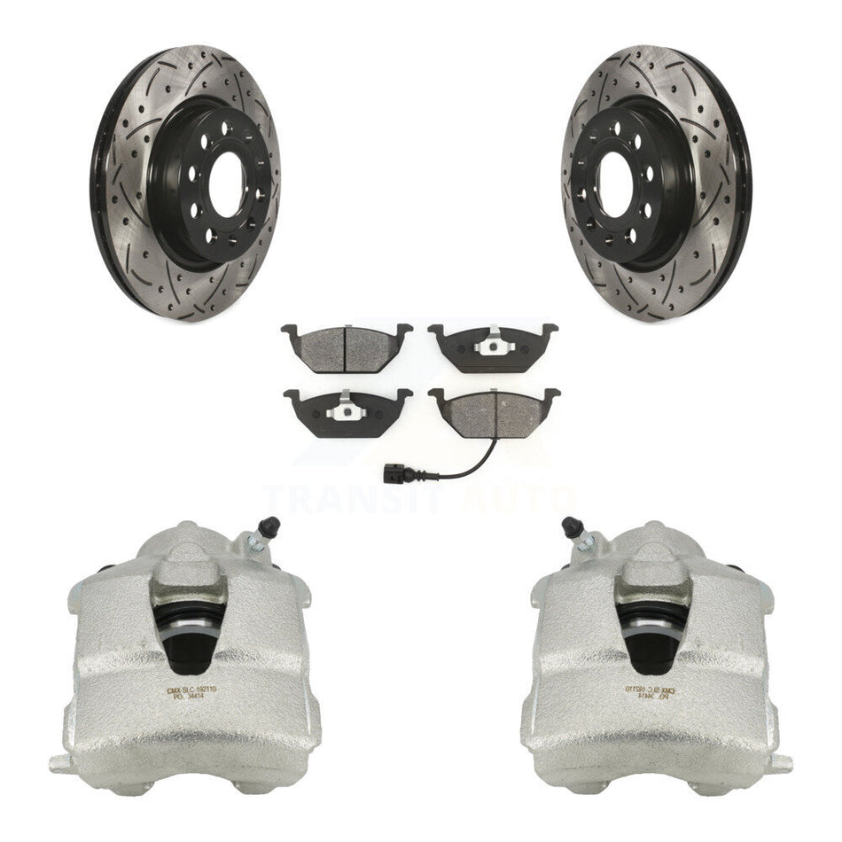 Front Disc Brake Coated Caliper Drilled Slotted Rotors And Semi-Metallic Pads Kit For Volkswagen Jetta With 280mm Diameter Rotor KCD-100031S