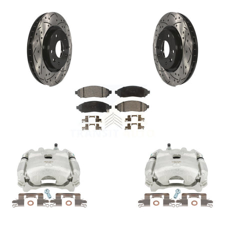 Front Disc Brake Coated Caliper Drilled Slotted Rotors And Ceramic Pads Kit For 2015 Nissan LEAF Vehicles Manufactured In Japan KCD-100031T by Transit Auto