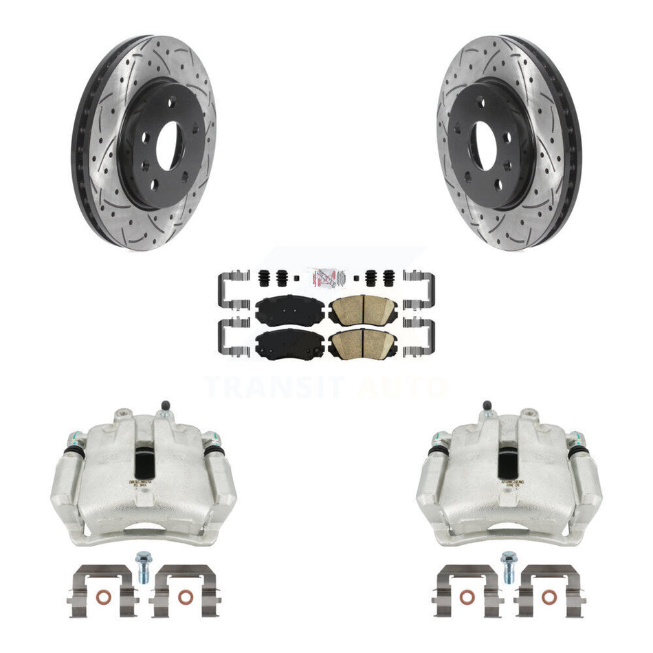Front Disc Brake Coated Caliper Drilled Slotted Rotors And Ceramic Pads Kit For Chevrolet Malibu Buick LaCrosse Limited Regal KCD-100032N