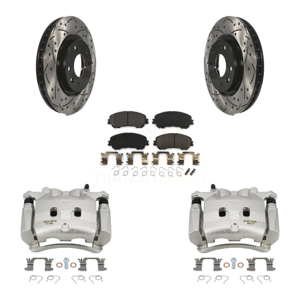 Front Disc Brake Coated Caliper Drill Slot Rotors Semi-Metallic Pad Kit For Nissan Rogue KCD-100032P