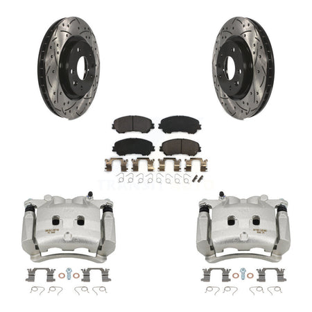 Front Disc Brake Coated Caliper Drill Slot Rotors Semi-Metallic Pad Kit For Nissan Rogue KCD-100032P