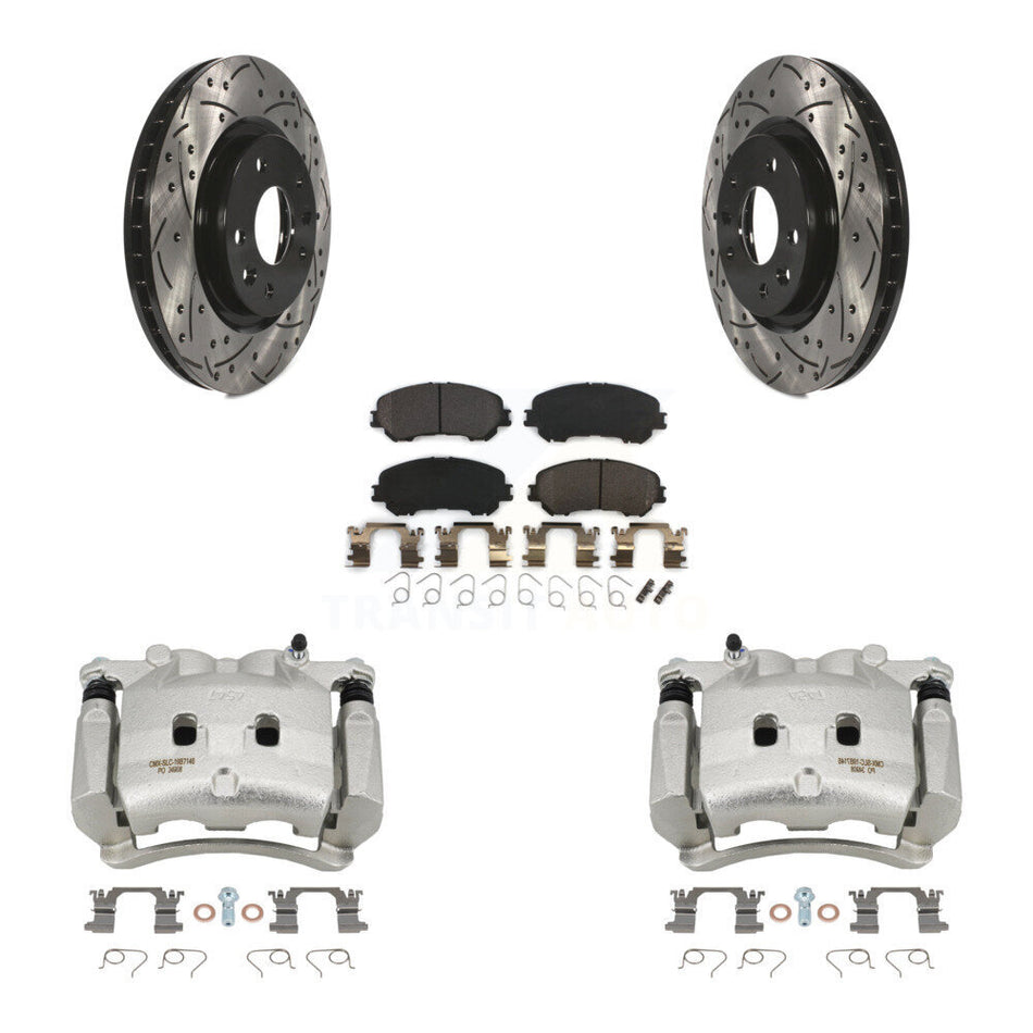 Front Disc Brake Coated Caliper Drill Slot Rotors Semi-Metallic Pad Kit For Nissan Rogue KCD-100032P