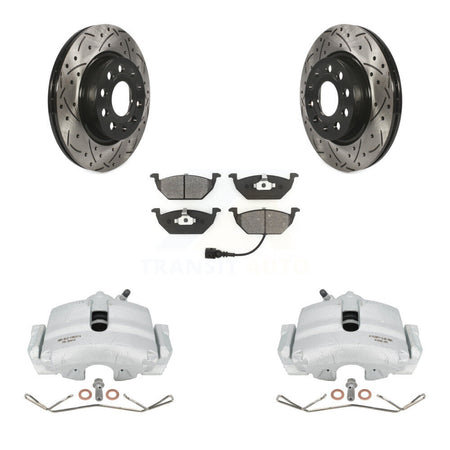 Front Disc Brake Coated Caliper Drilled Slotted Rotors And Semi-Metallic Pads Kit For Volkswagen Jetta With 280mm Diameter Rotor KCD-100032S by Transit Auto