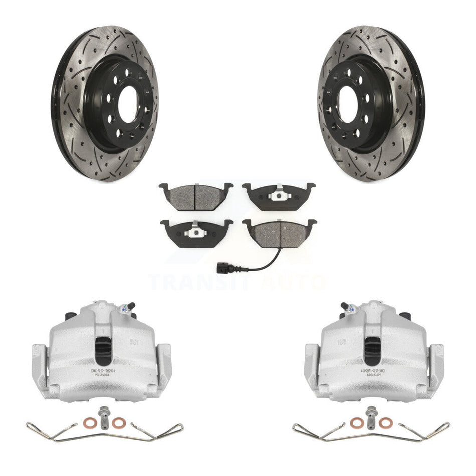 Front Disc Brake Coated Caliper Drilled Slotted Rotors And Semi-Metallic Pads Kit For Volkswagen Jetta With 280mm Diameter Rotor KCD-100032S
