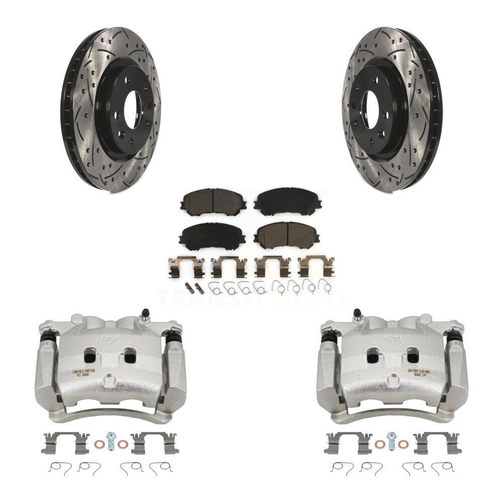 Front Disc Brake Coated Caliper Drilled Slotted Rotor & Ceramic Pad Kit For Nissan Rogue KCD-100032T