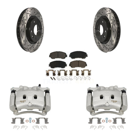 Front Disc Brake Coated Caliper Drilled Slotted Rotor & Ceramic Pad Kit For Nissan Rogue KCD-100032T