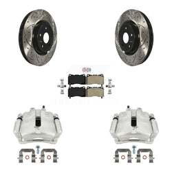 Front Disc Brake Coated Caliper Drilled Slotted Rotors And Semi-Metallic Pads Kit For 2012-2013 Buick Regal 2.4L With Brembo Calipers KCD-100033N