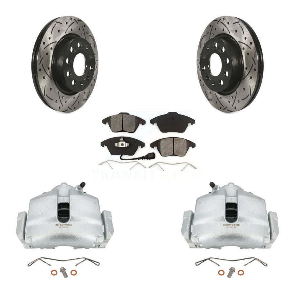 Front Disc Brake Coated Caliper Drilled Slotted Rotors And Semi-Metallic Pads Kit For Volkswagen GTI Audi A3 Quattro With 280mm Diameter Rotor KCD-100033S
