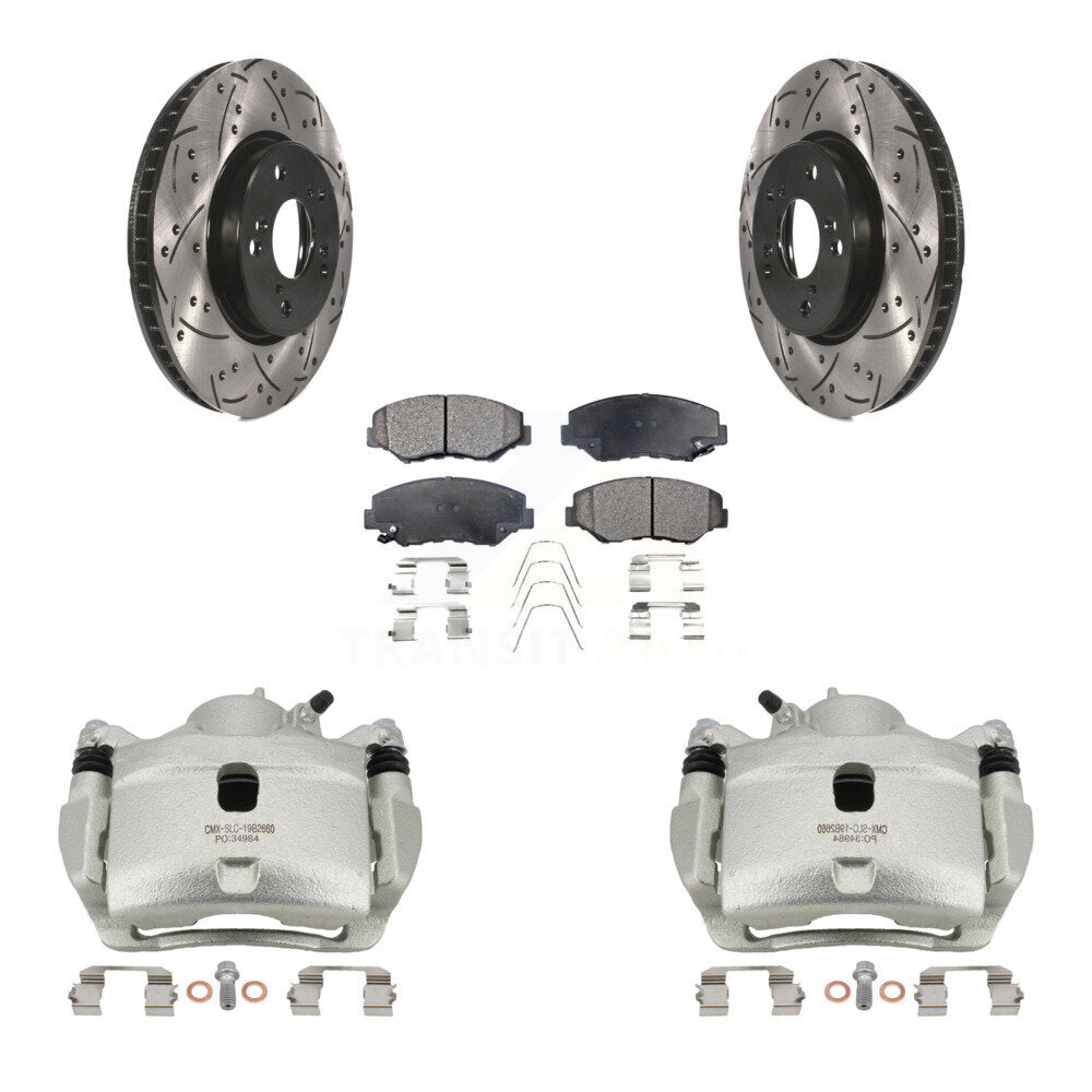 Front Disc Brake Coated Caliper Drilled Slotted Rotors & Ceramic Pad Kit For Honda Civic KCD-100033T