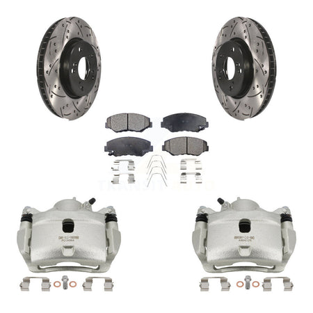 Front Disc Brake Coated Caliper Drilled Slotted Rotors & Ceramic Pad Kit For Honda Civic KCD-100033T