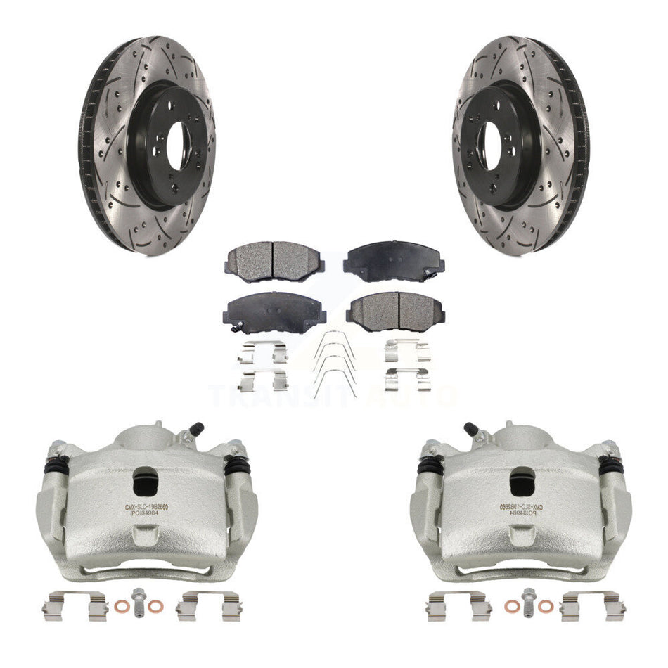 Front Disc Brake Coated Caliper Drilled Slotted Rotors & Ceramic Pad Kit For Honda Civic KCD-100033T