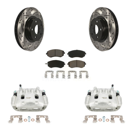 Front Disc Brake Coated Caliper Drilled Slotted Rotors Ceramic Pad Kit For Subaru Legacy KCD-100034C