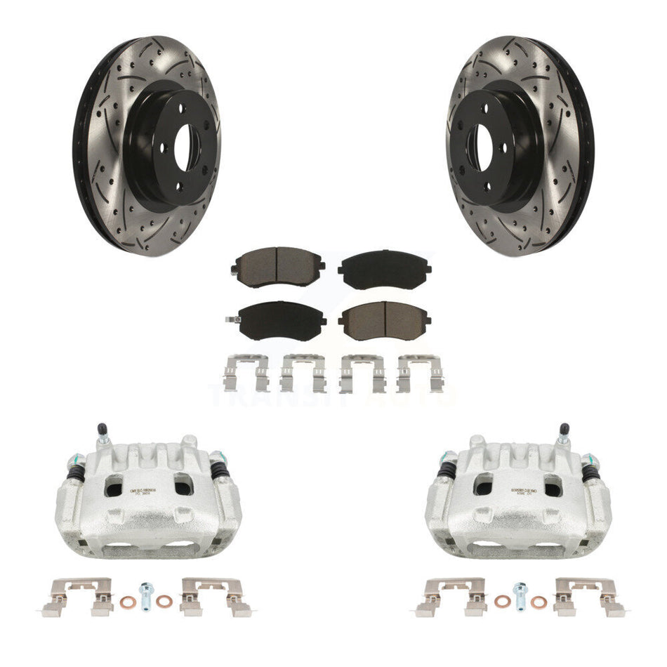 Front Disc Brake Coated Caliper Drilled Slotted Rotors Ceramic Pad Kit For Subaru Legacy KCD-100034C