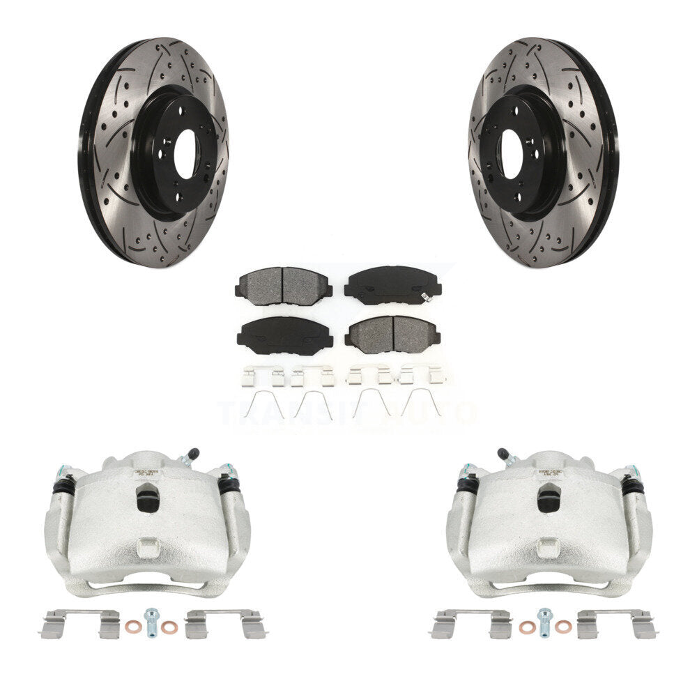 Front Brake Caliper Drill Slotted Rotors Semi-Metallic Pad Kit For Honda Civic Acura ILX KCD-100034S