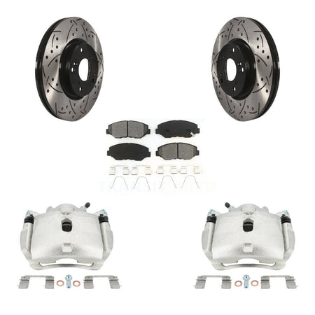 Front Brake Caliper Drill Slotted Rotors Semi-Metallic Pad Kit For Honda Civic Acura ILX KCD-100034S