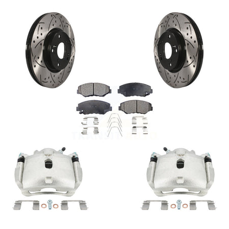 Front Brake Coated Caliper Drill Slotted Rotor Ceramic Pad Kit For Honda Civic Acura ILX KCD-100034T