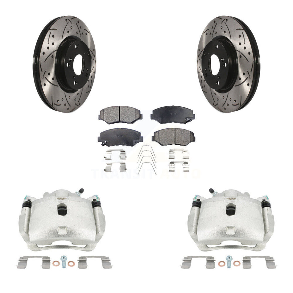 Front Brake Coated Caliper Drill Slotted Rotor Ceramic Pad Kit For Honda Civic Acura ILX KCD-100034T