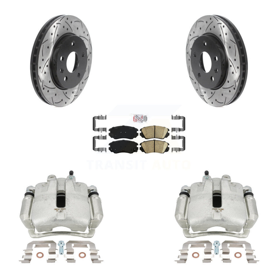 Front Disc Brake Coated Caliper Drilled Slotted Rotors And Ceramic Pads Kit For 2011 Buick Regal 2.0L With Solid Rear KCD-100035N