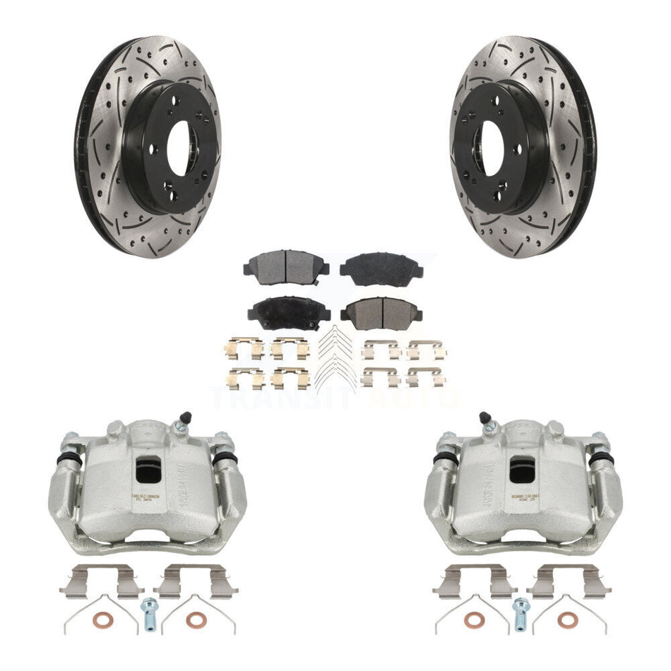 Front Disc Brake Coated Caliper Drilled Slotted Rotors And Semi-Metallic Pads Kit For Honda Civic Acura ILX KCD-100035P