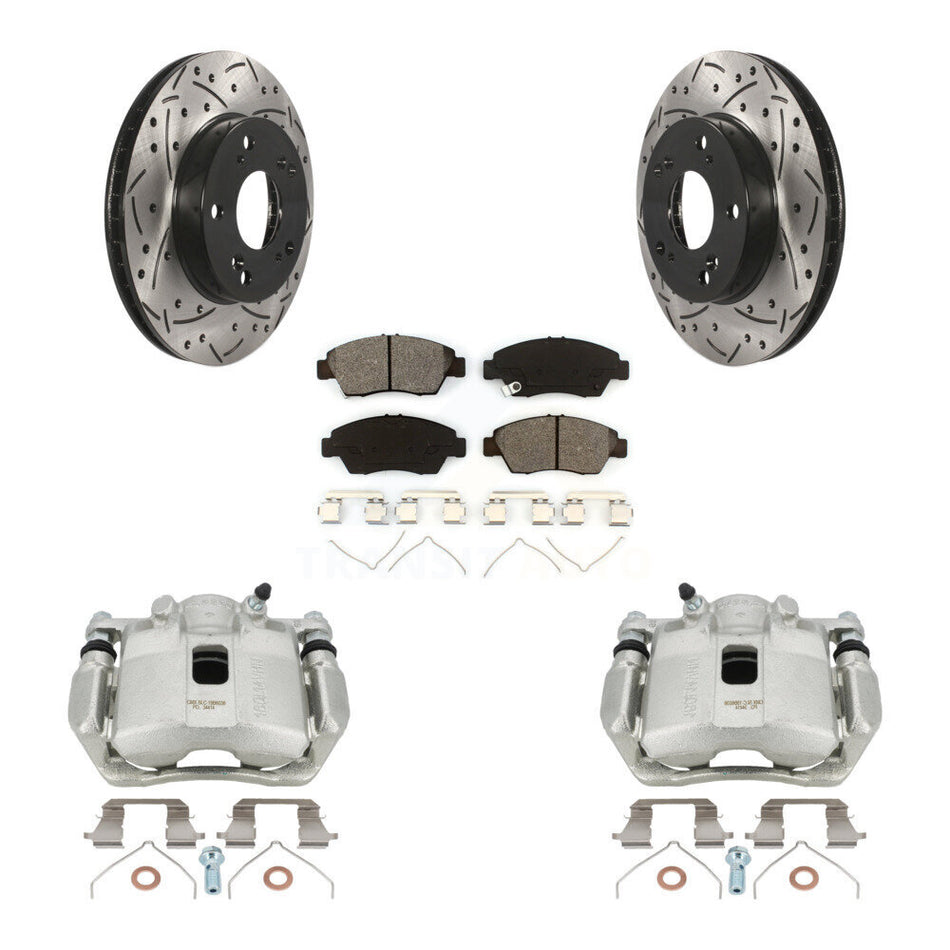 Front Disc Brake Coated Caliper Drilled Slotted Rotors And Semi-Metallic Pads Kit For Honda Civic Acura ILX KCD-100035S