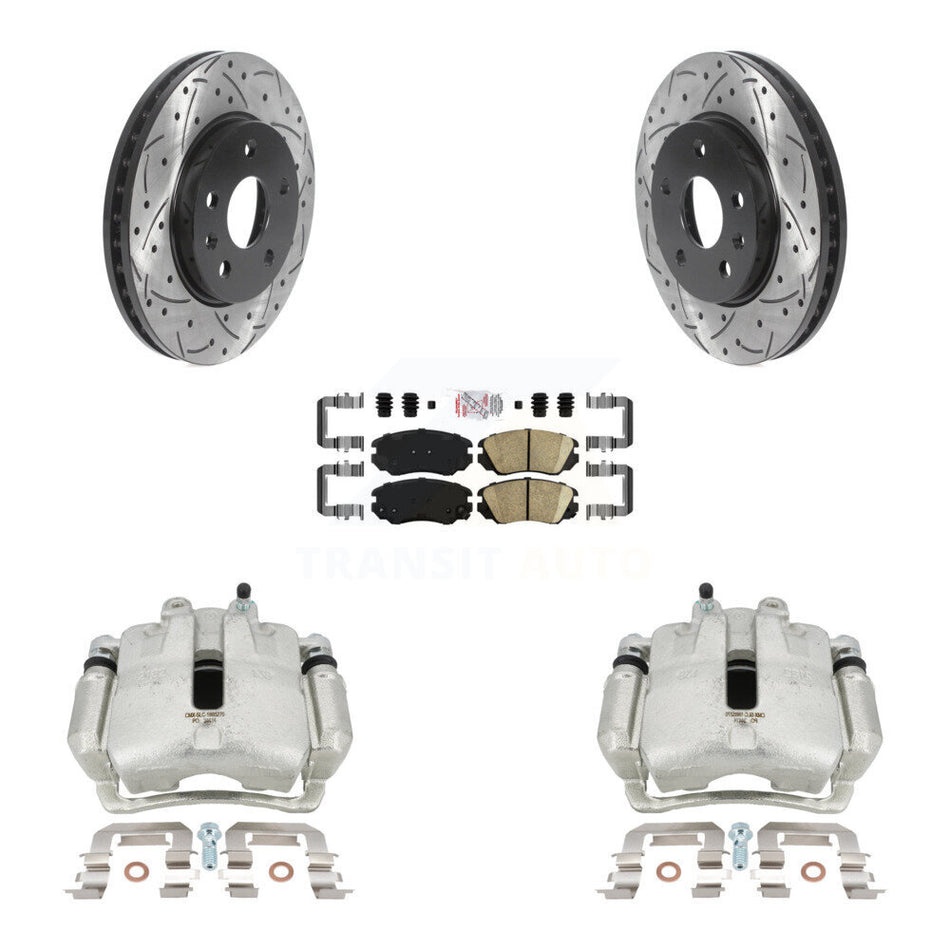Front Disc Brake Coated Caliper Drilled Slotted Rotors And Ceramic Pads Kit For 2011 Buick Regal 2.0L With Solid Rear KCD-100036N